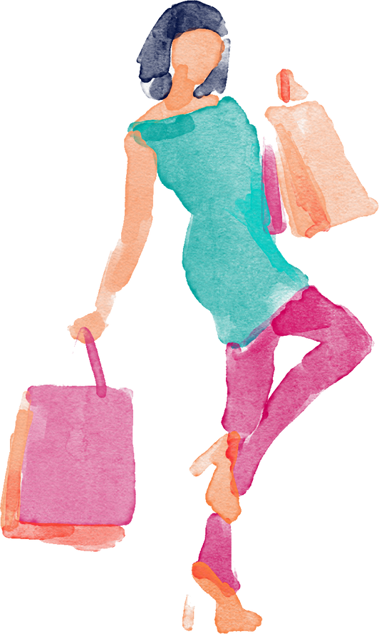 Watercolor girl with fashion shopping bags